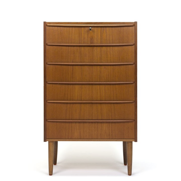 Deense vintage ladekast met 6 lades in teak jaren zestig