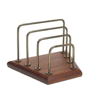 Deense teakhouten brievenhouder met messing detail vintage