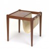 Vintage Danish side table with jute newspaper rack