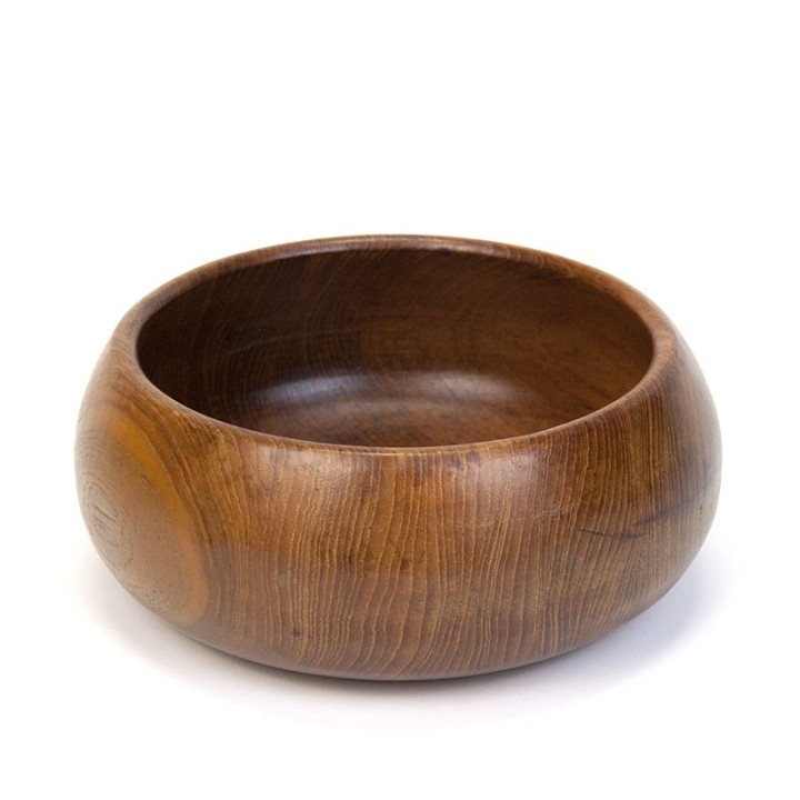Vintage round salad bowl in teak