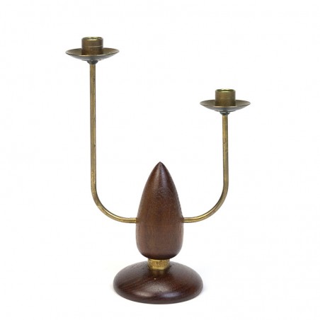 Danish vintage candle holder in teak and brass
