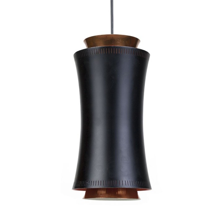 Deense vintage hanglamp in zwart metaal en koper