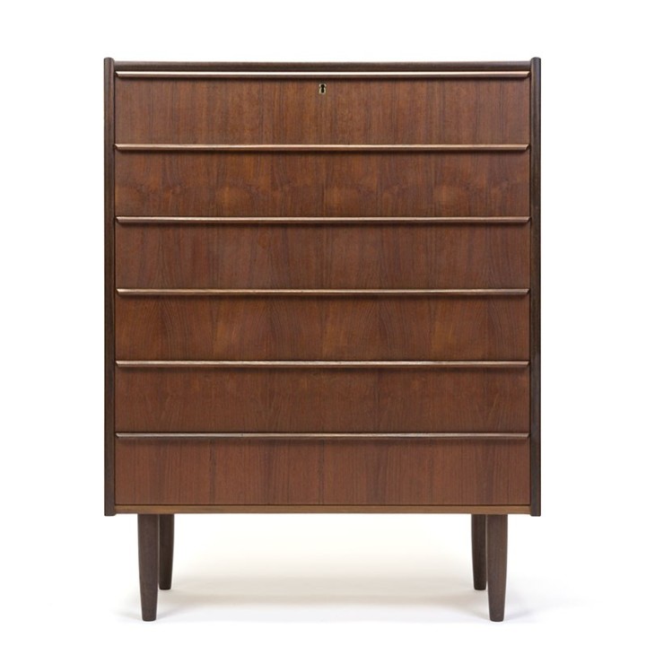 Teakhouten ladekast met 6 lades Deens vintage model
