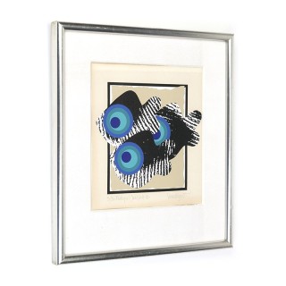 Kleine vintage zeefdruk met pop art vissen