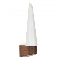 Danish vintage wall light teak with tapered opaline glass