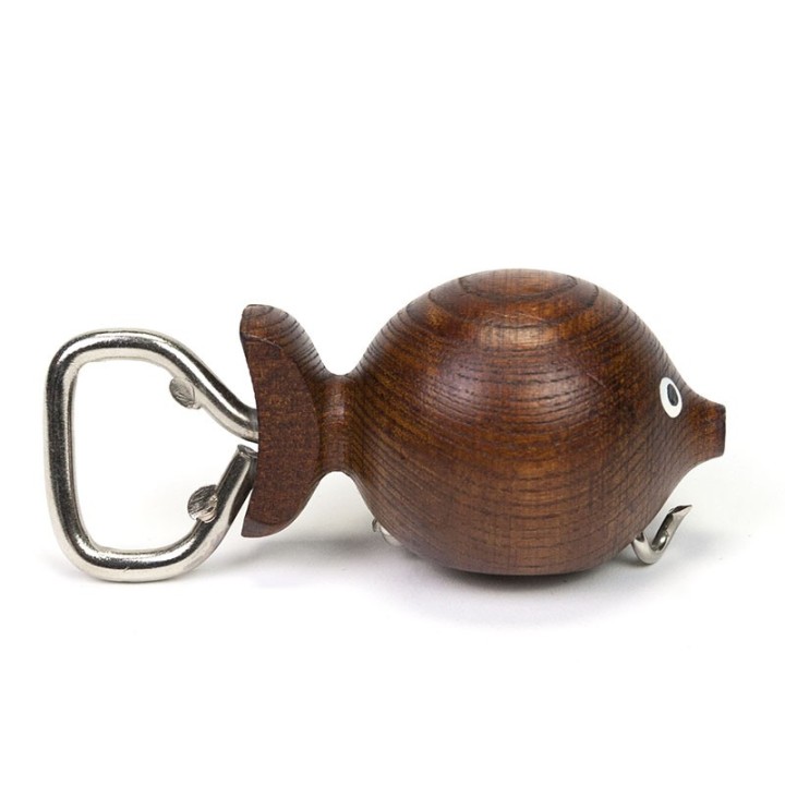 Teakhouten vintage Deense opener in vis vorm