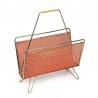 Perforated vintage newspaper rack with brass frame