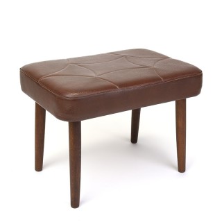 Deense vintage ottoman of poef in bruin skai