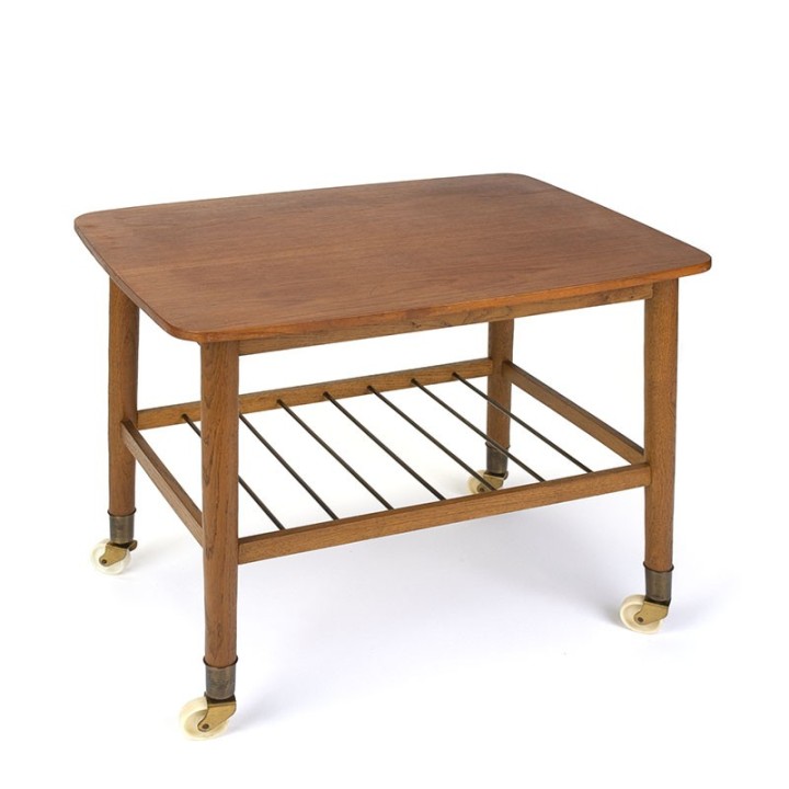 Teak vintage Danish side table on wheels