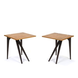 Set van 2 Deense vintage bijzettafels in teak met messing detail