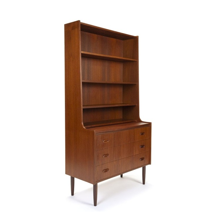 Deense teakhouten vintage boekenkast met lades