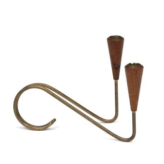 Deense vintage kandelaar in messing en teak