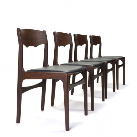 Deense vintage set van 4 donkere teakhouten stoelen