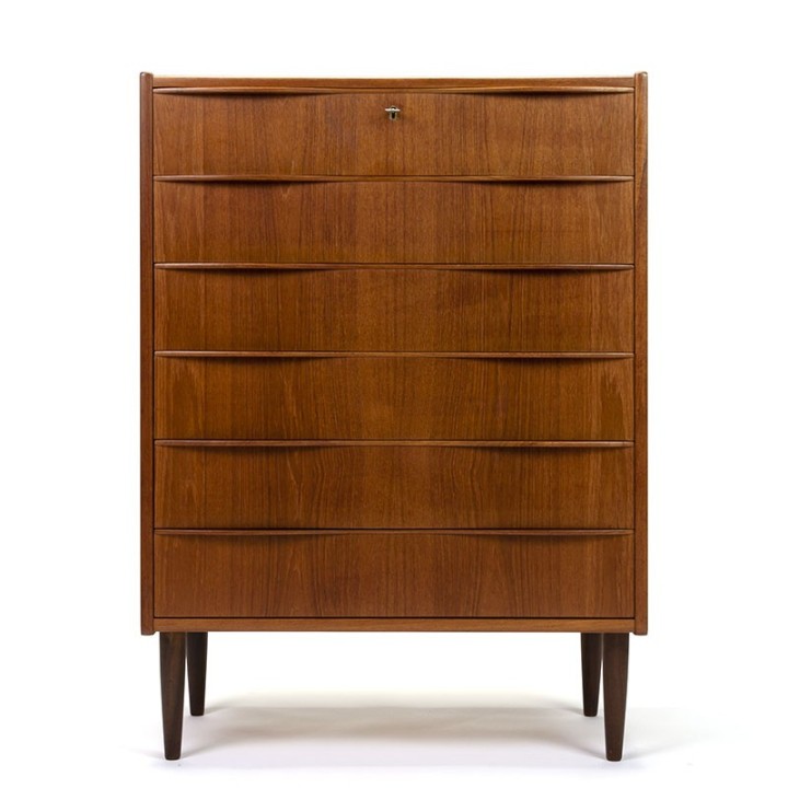 Deens groot vintage model ladekast teak met 6 lades