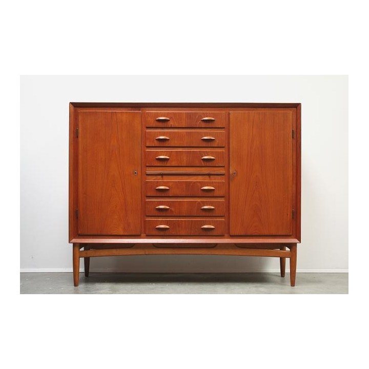 Hoog teakhouten dressoir met lades - Retro Studio