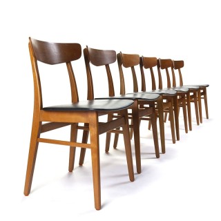 Set van 6 Deense vintage eettafel stoelen jaren zestig