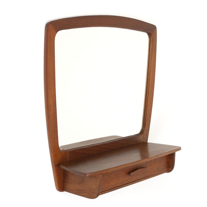 Teak Danish vintage mirror with drawer