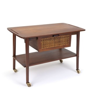 Danish design vintage sewing and side table on wheels