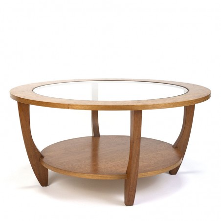 Round vintage coffee table with glass top