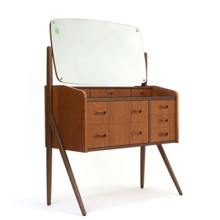 Deense vintage kaptafel in teakhout met grote spiegel