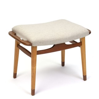 Deense vintage ottoman of poef in teak en eiken