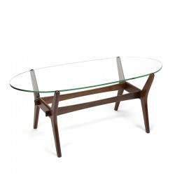 bescherming verstoring technisch Vintage ovaal model salontafel met teak frame en glazen