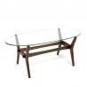 Vintage oval model coffee table with teak frame and glass top