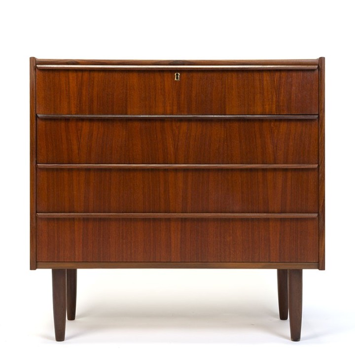 Teakhouten ladekast met 4 lades Deens vintage design