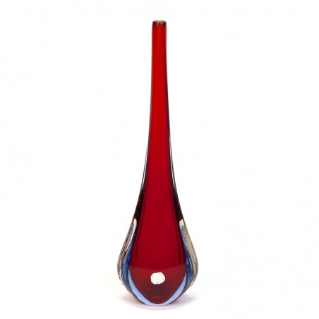 Red vintage Murano Sommerso vase design Fabio Poli