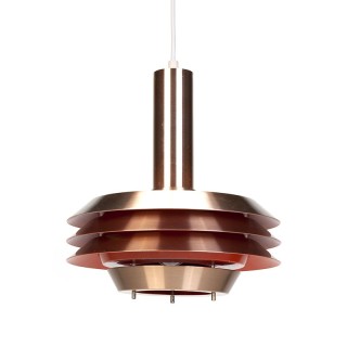 Deense rood koperen vintage schijf hanglamp