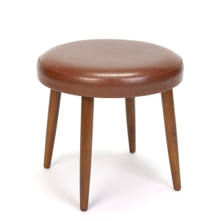 Cognac-colored vintage round Danish pouf