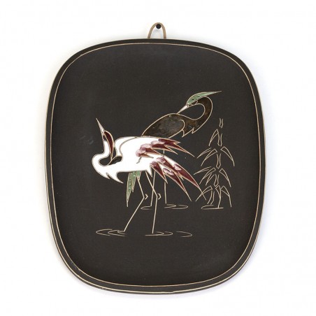 Vintage wall plate with cranes by Arno Kiechle