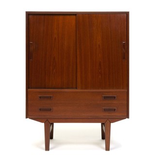 Teakhouten Deense vintage kast met schuifdeuren en lades