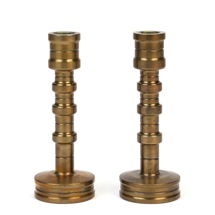 Set of 2 vintage design candlesticks in brass