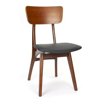 Teak vintage dining table chair with black seat