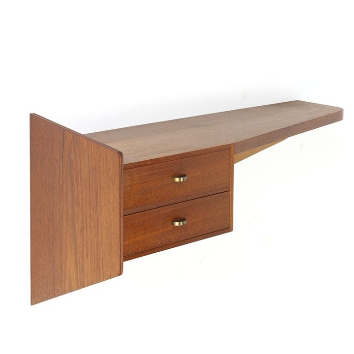 Teakhouten Deens vintage kastje voor aan de wand