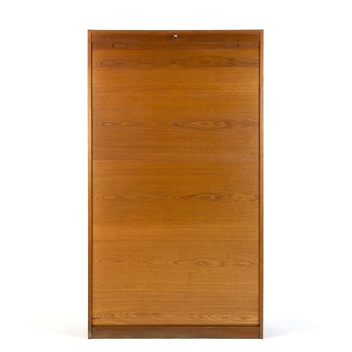 Large oak vintage Danish tambour / filing cabinet
