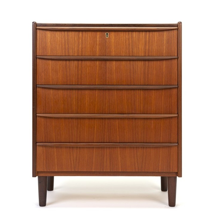 Vintage Deense ladekast met 5 lades in teakhout