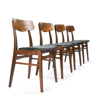 Deense set van 4 vintage teakhouten eettafel stoelen