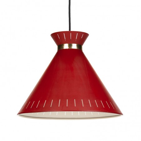 Danish red metal vintage hanging lamp