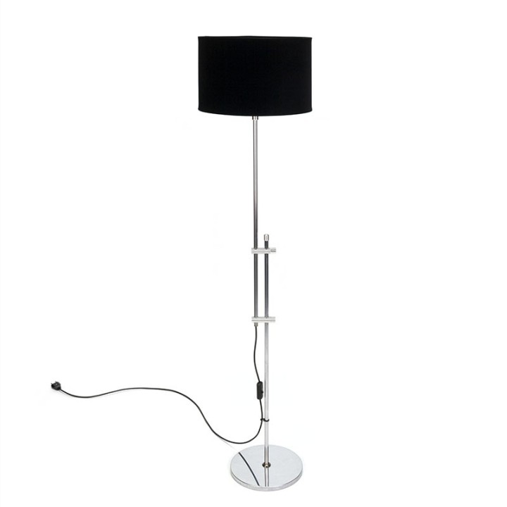 Chromen vintage vloerlamp met zwarte velour kap