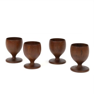Vintage set of 4 teak egg cups