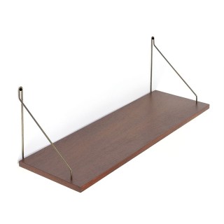 Vintage teakhouten boekenplank met messing beugels