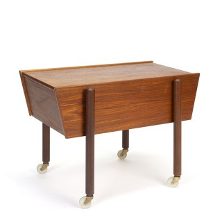 Danish teak vintage sewing kit on wheels
