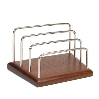 Deense teakhouten en chromen vintage briefhouder