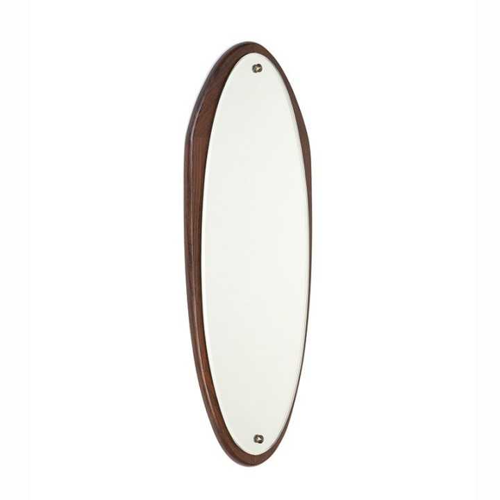 Oval model vintage mirror with dark teak edge