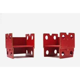 Set van 2 houten kinderstoeltjes rood - Retro Studio