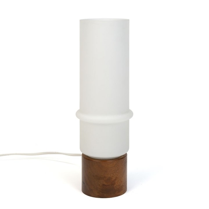 Vintage table lamp with teak and milk glass