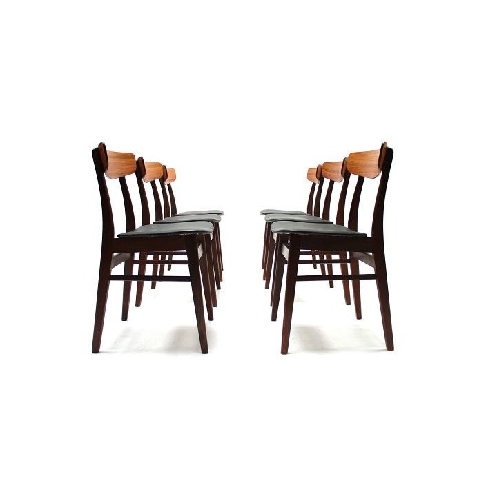 Set van 6 Deense palisander eetkamerstoelen