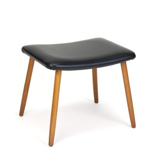 Deense vintage poef/ hocker met beuken pootjes
